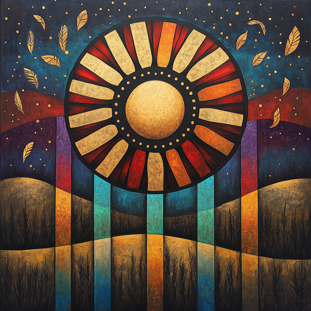 Norval Morrisseau Inspired Sun Drum And Sky Echoes Paint by numbers art