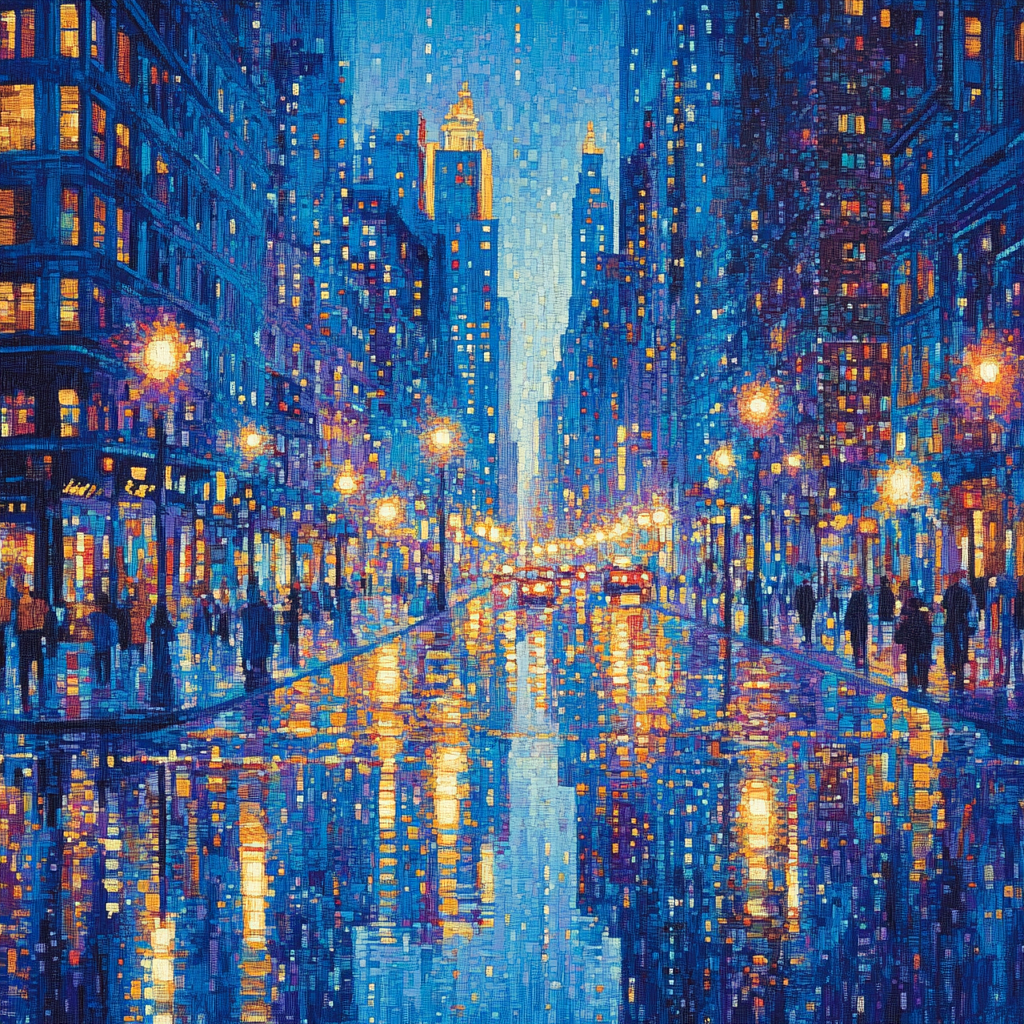 Seurat Inspired Pointillist City Lights Paint by numbers art