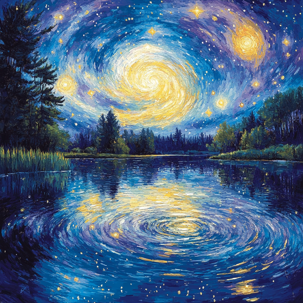 Van Gogh Inspired Starry Reflection Number painting