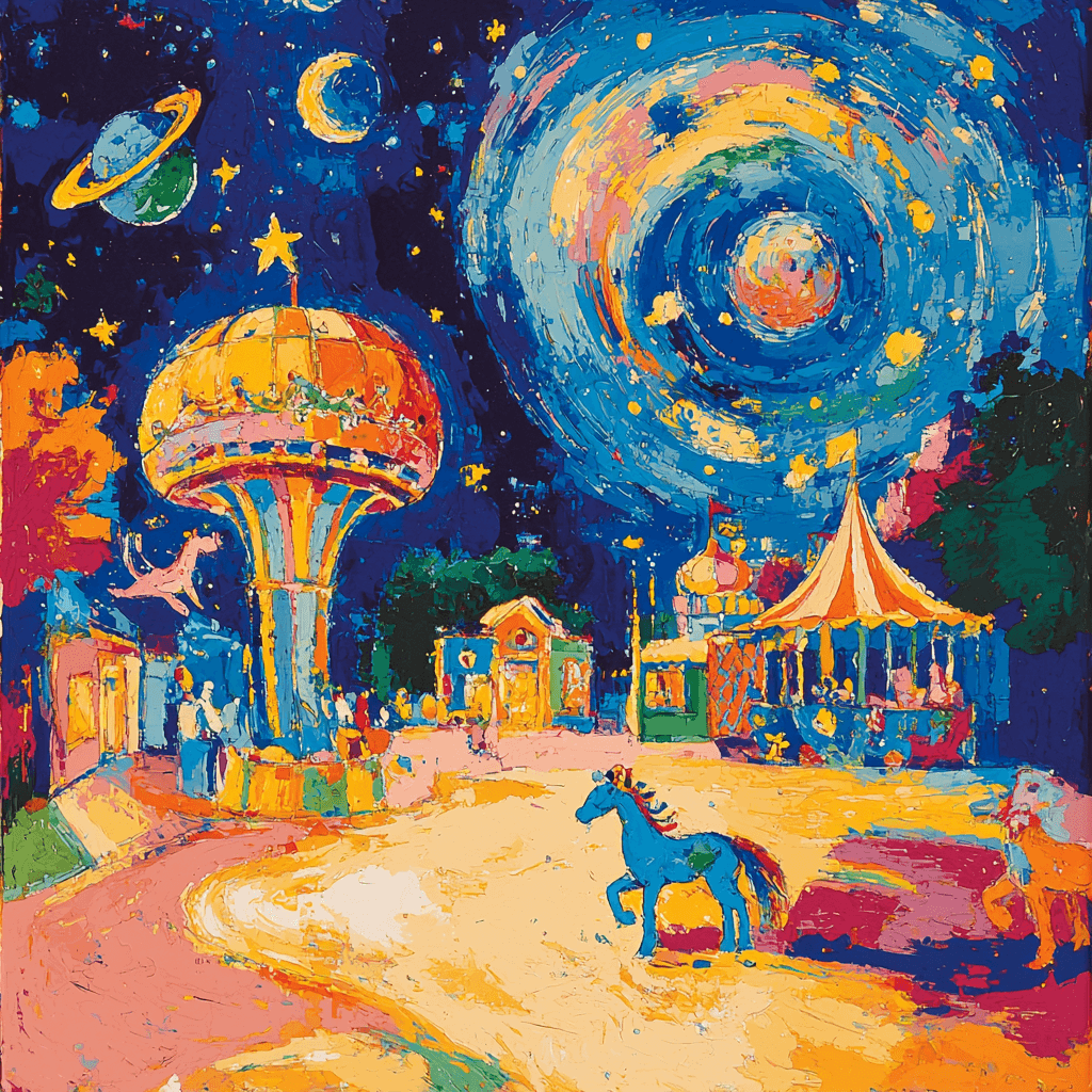 Marc Chagall Inspired Whimsical Galactic Carnival Number Painting