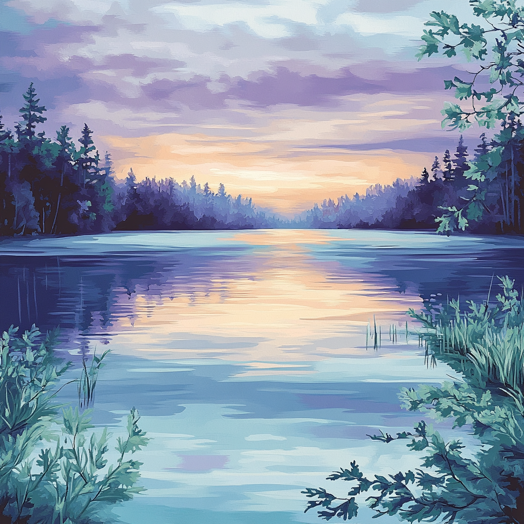 Frederick Varley Inspired Mystic Violet Horizon Over Serene Northern Lake paint by number