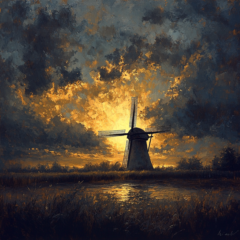 Rembrandt Inspired Twilight Windmill Silhouette Paint by numbers kits