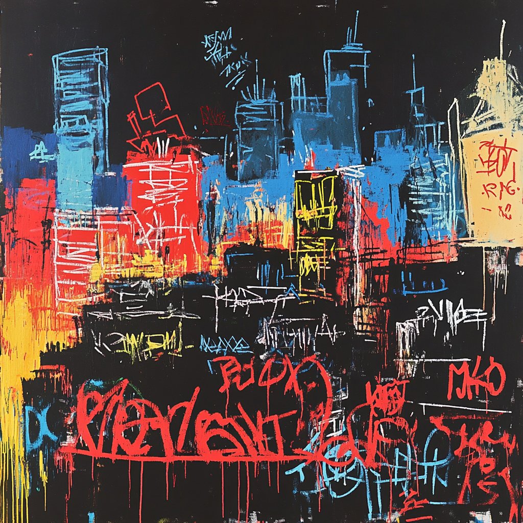 Jean-Michel Basquiat Inspired Neon Cityscape Numbered painting kits