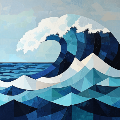 Hokusai Inspired Geometric Ocean Waves Painting Number Kit