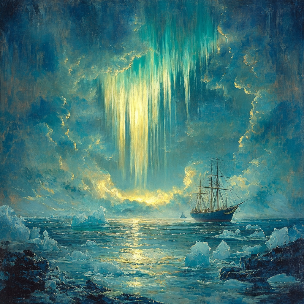 J M W Turner Inspired Polar Aurora Seascape Number painting