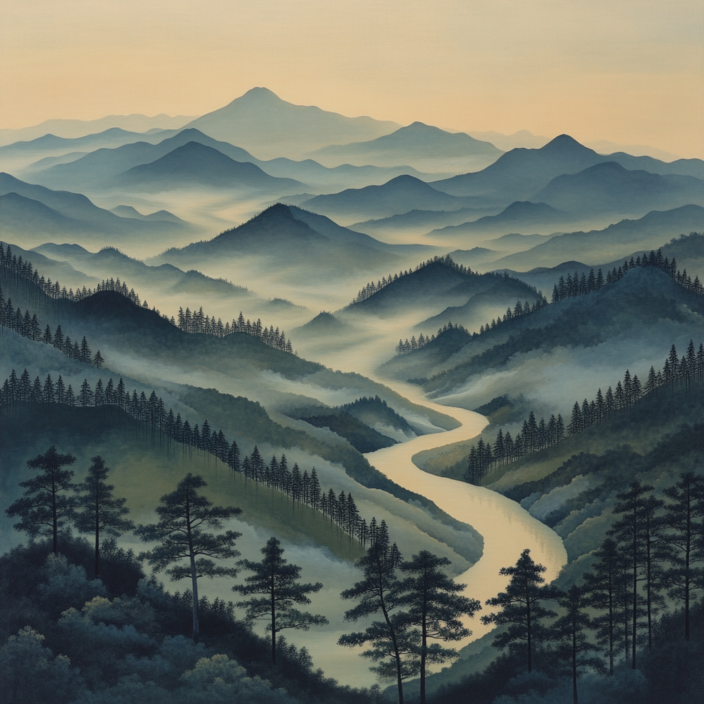 Zhao Mengfu Inspired Tranquil River And Cloud Veils Paint by numbers kits