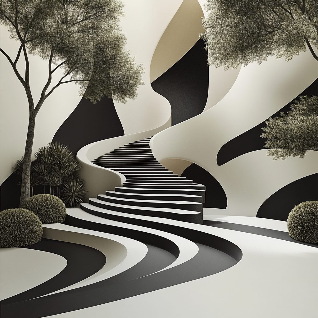 M.C. Escher Inspired Infinite Stair Garden paint by number
