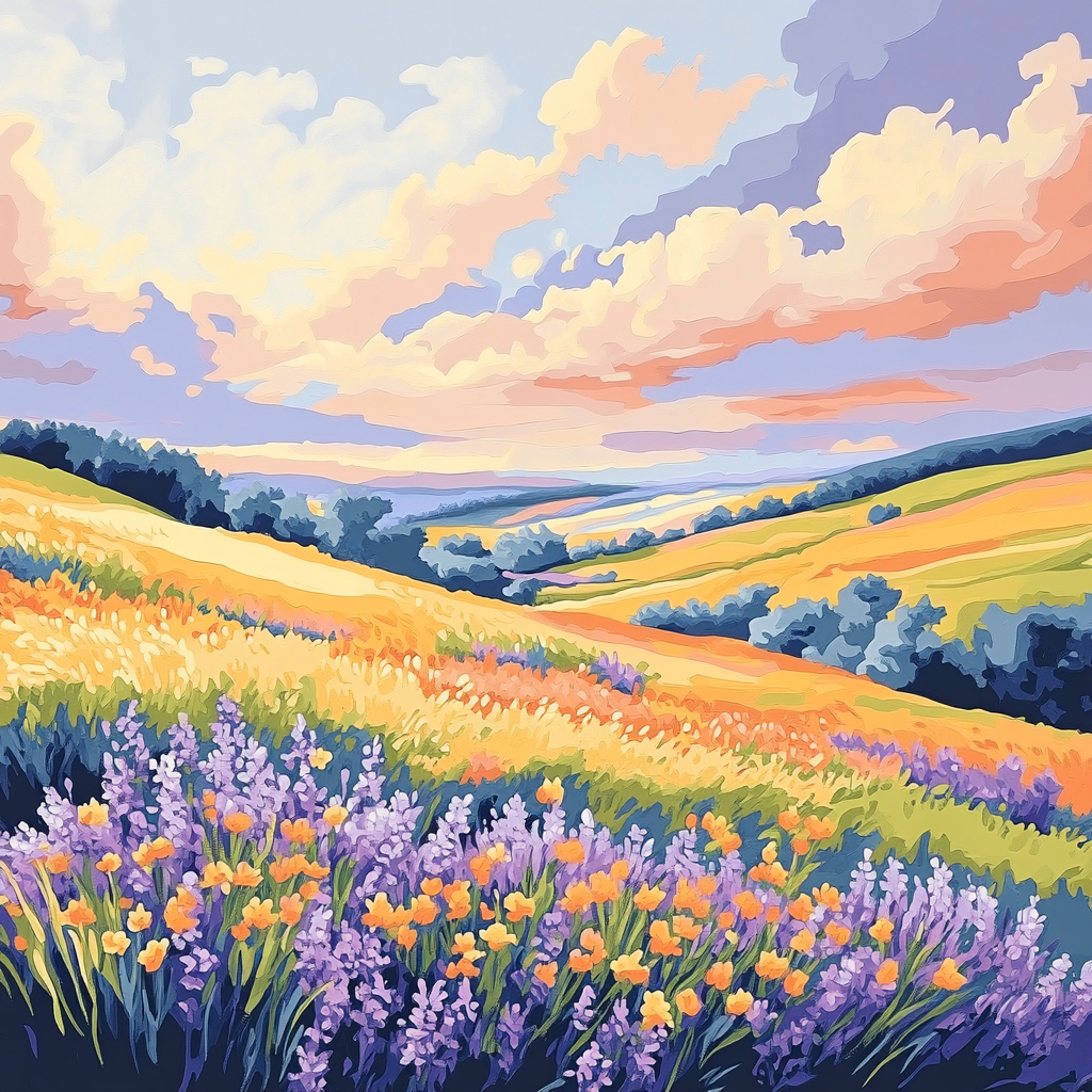 J. E. H. MacDonald Inspired Meadow Of Wildflowers And Sky paint by color