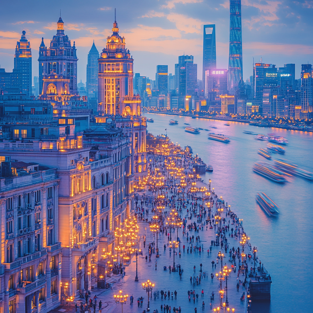 The Bund Riverside Skyline Shanghai China paint by color