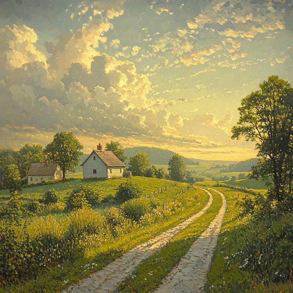 John Constable Inspired Summer Village Landscape paint by color