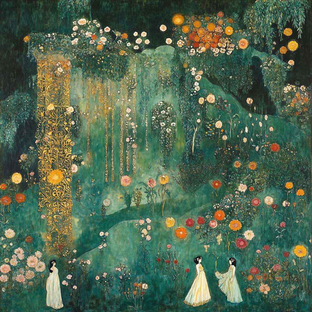 Gustav Klimt Inspired Golden Garden Scene paint by number