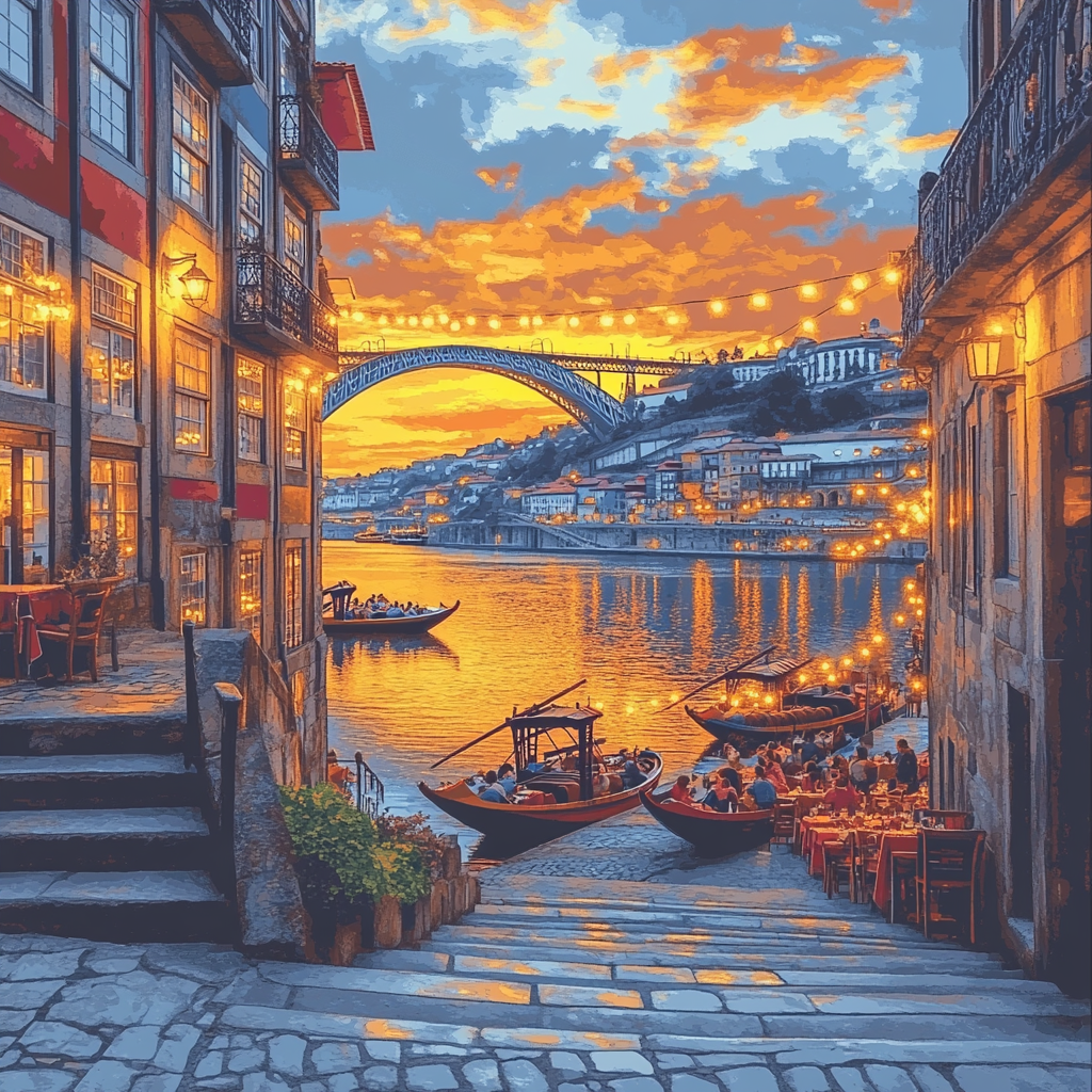 Ribeira Riverside Promenade Porto Portugal paint by number