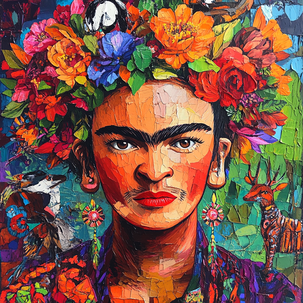 Frida Kahlo Inspired Self Portrait With Floral Crown Number painting