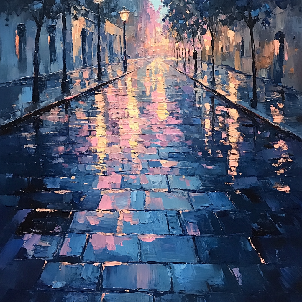 Edgar Degas Inspired City Twilight Ribbons Number painting