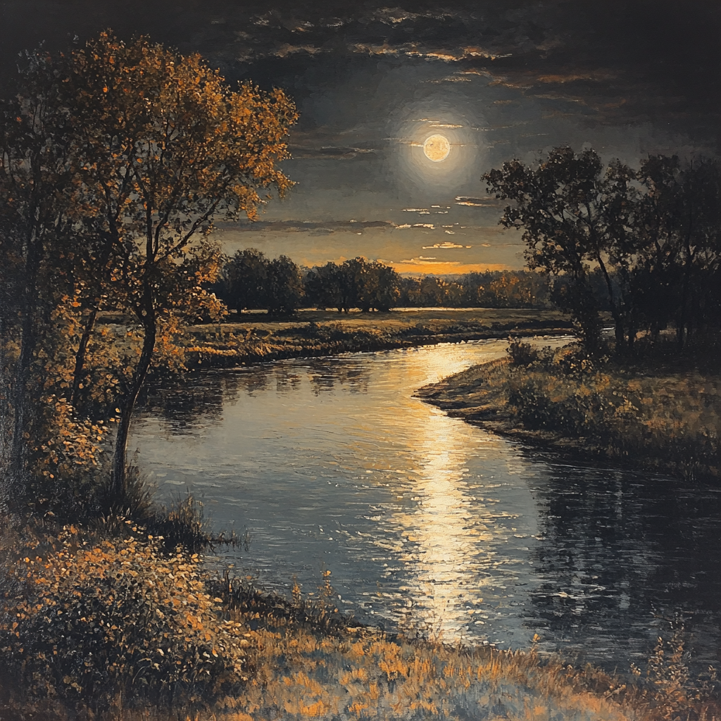 Rembrandt Inspired Moonlit River Bend With Silvery Reflections Painting by numbers kit