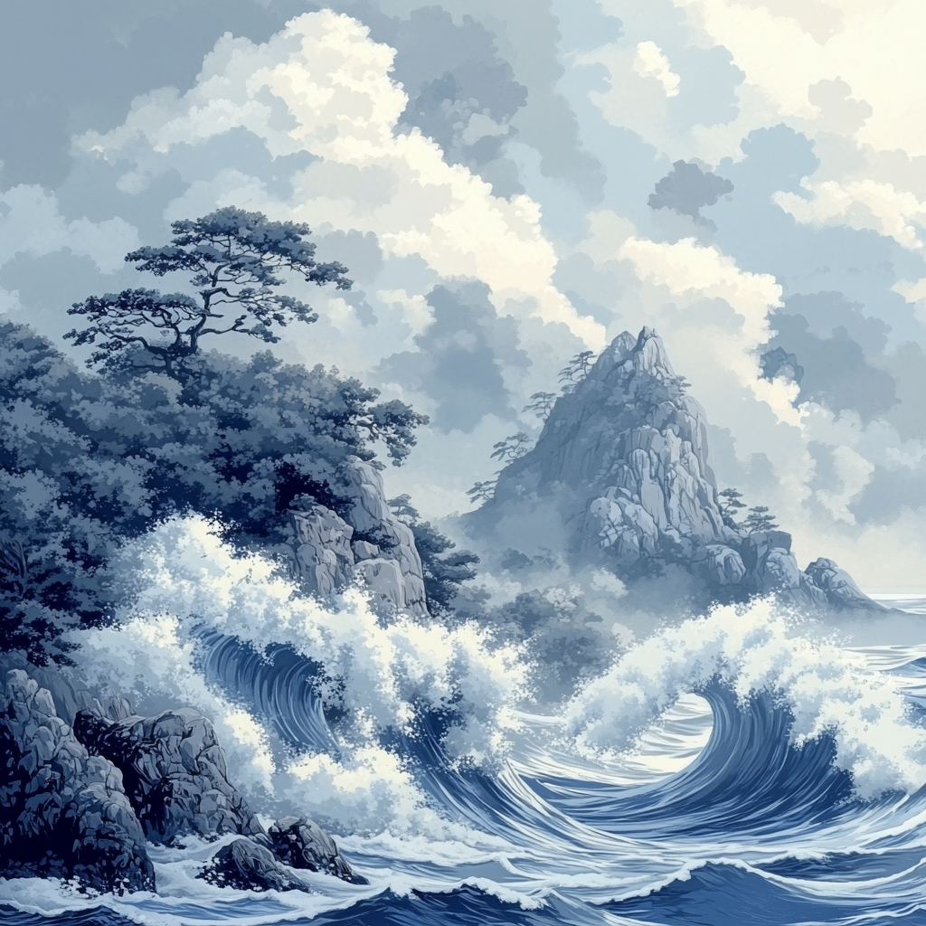 Hokusai Inspired Ocean Wave Explosion paint by numbers