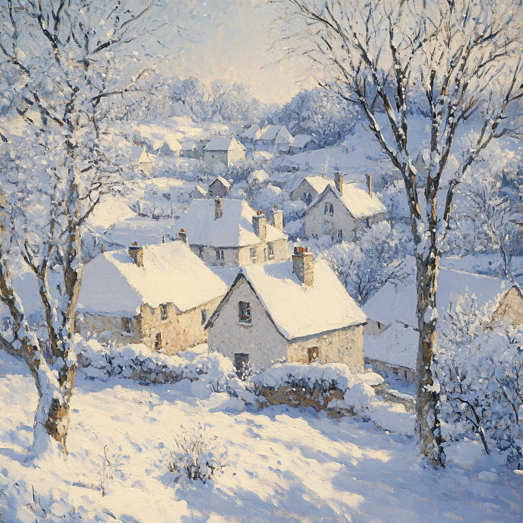 Camille Pissarro Inspired Snowy Village Morning Number painting