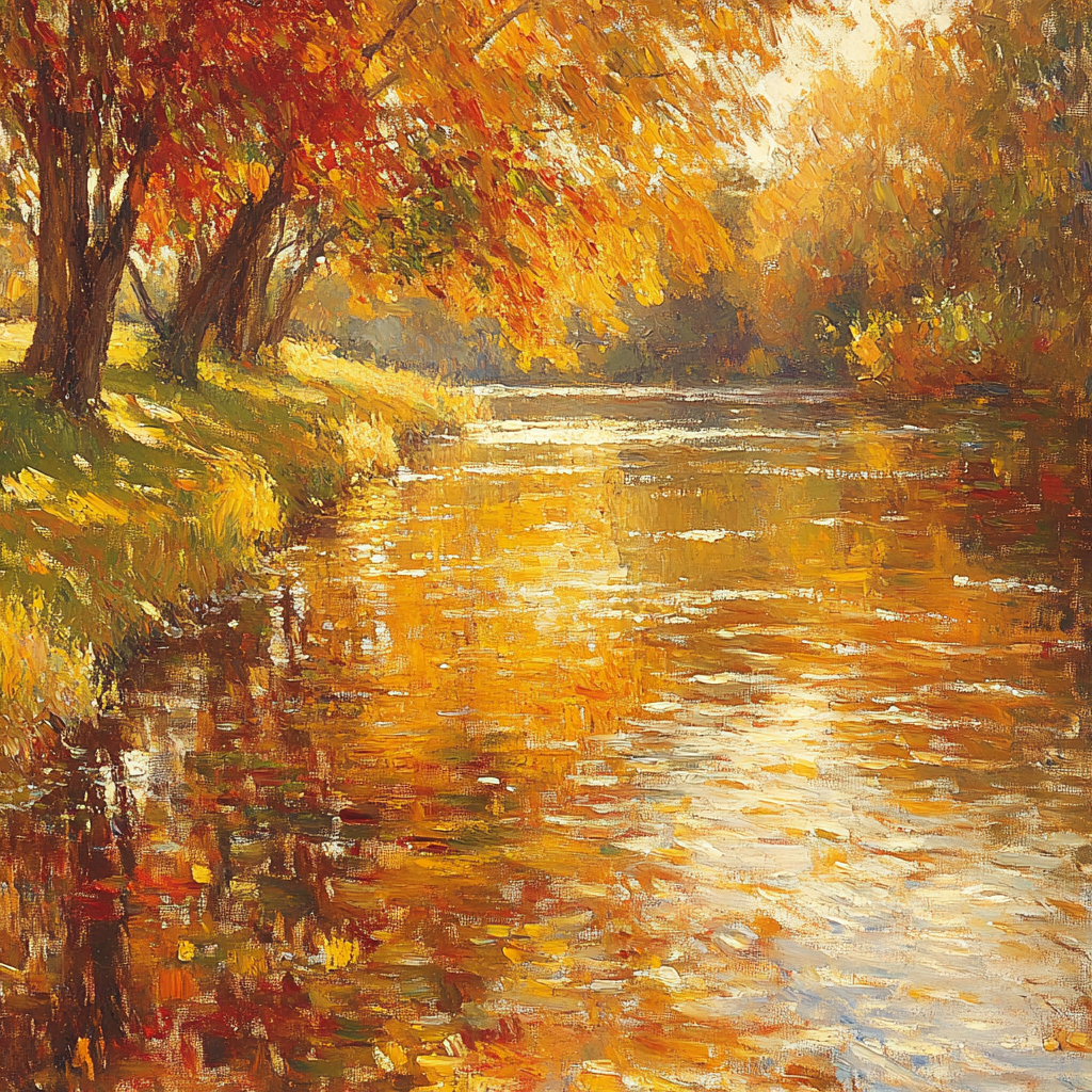 Claude Monet Inspired Autumnal Riverbank Reflections Number painting