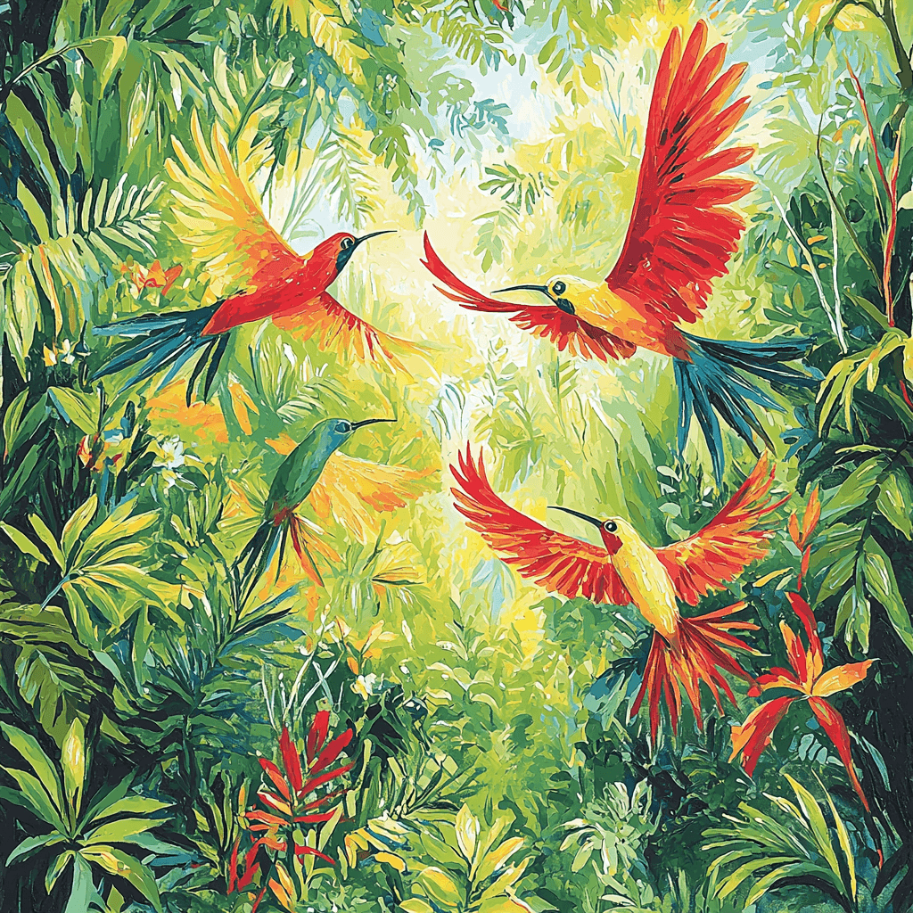 Henri Rousseau Inspired Joyful Birds In Flight Paint By Color