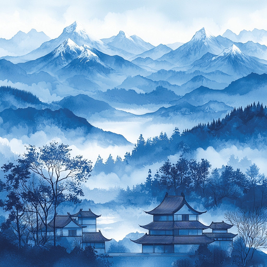 Utagawa Hiroshige Inspired Harmonic Echoes Of Snow-Capped Peaks Painting Number Kit