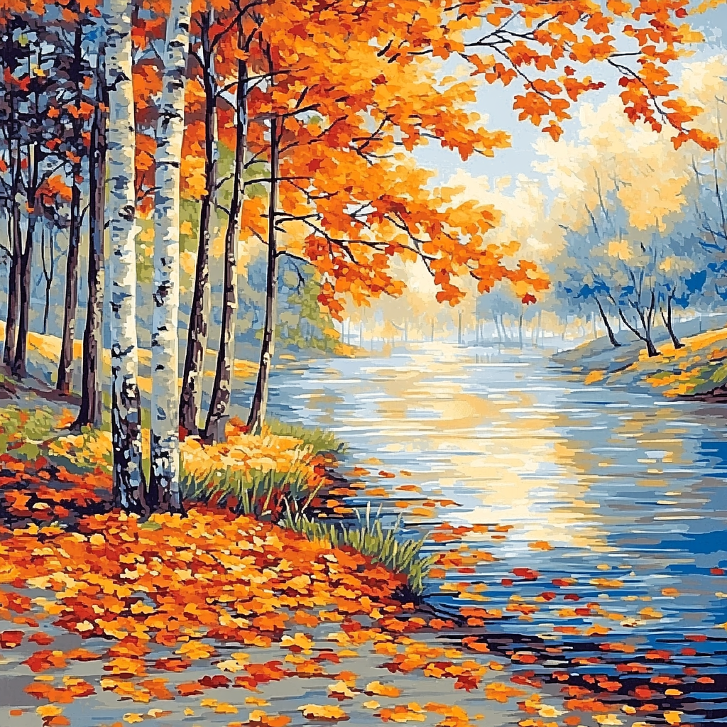 Claude Monet Inspired Autumnal Mist Over Riverbank Numbered painting kits