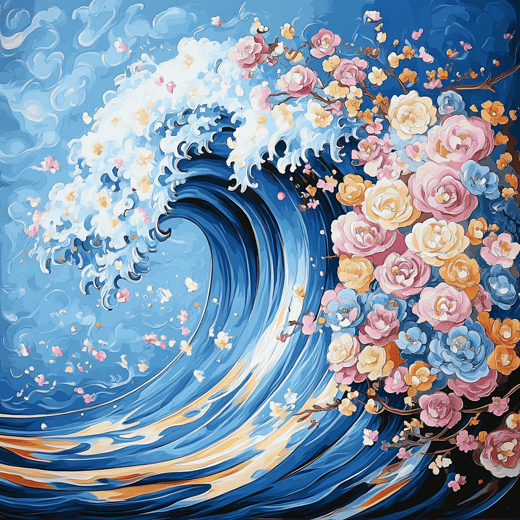 Hokusai Inspired Floral Wave painting number kit