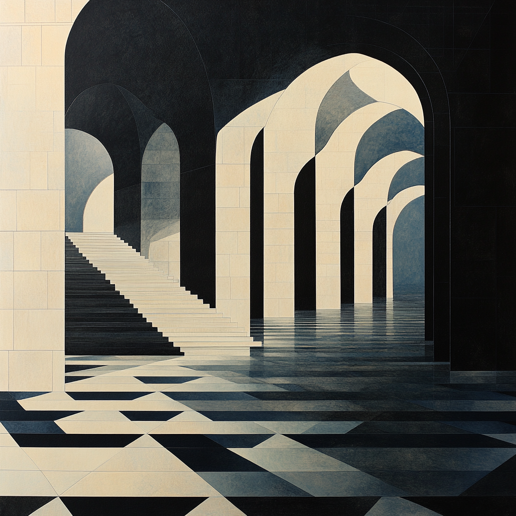 M.C. Escher Inspired Infinite Stairfield paint by numbers