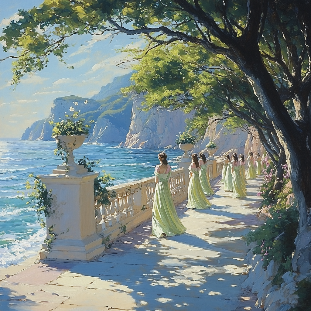 Sandro Botticelli Inspired Seaside Procession paint by numbers