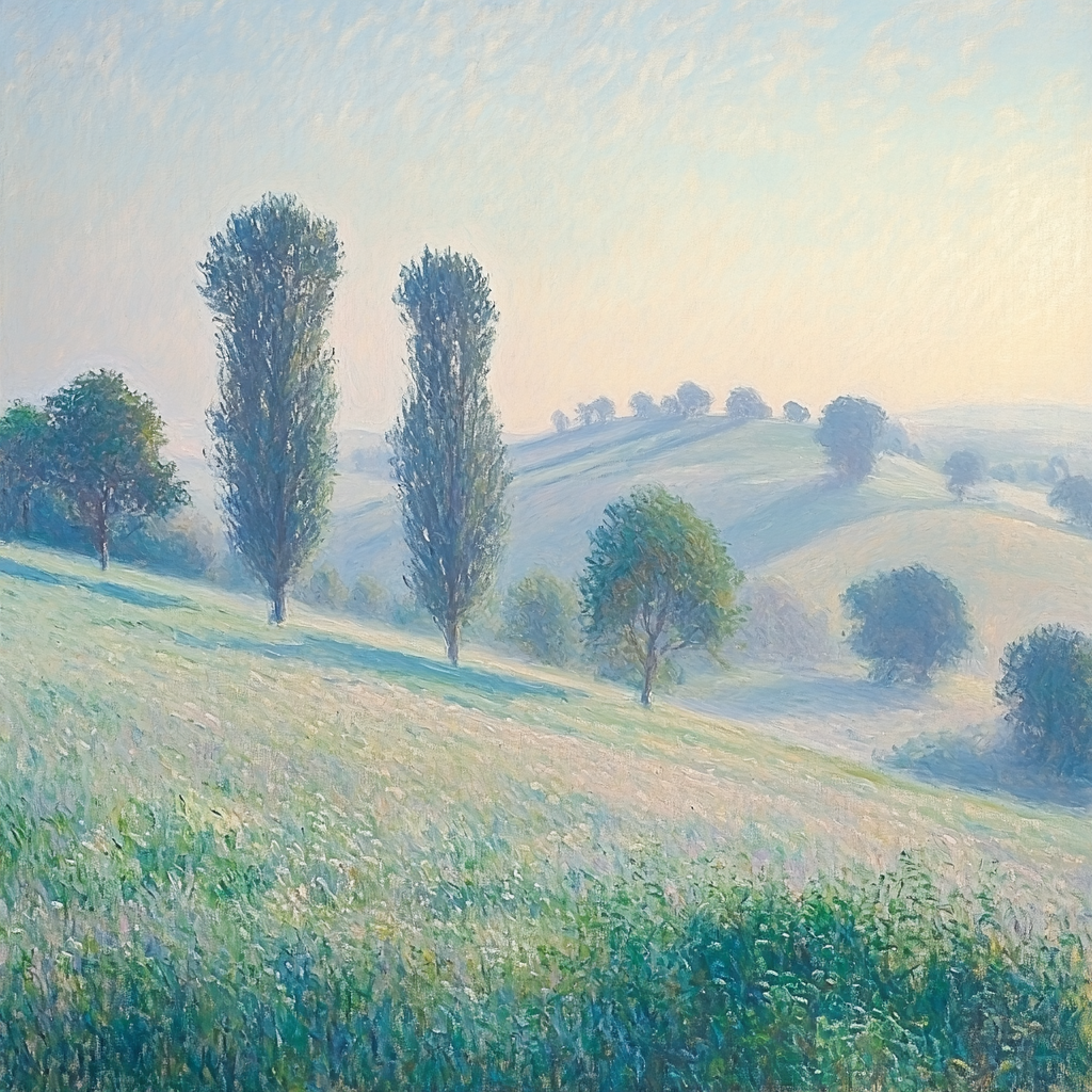 Claude Monet Inspired Misty Countryside paint by color