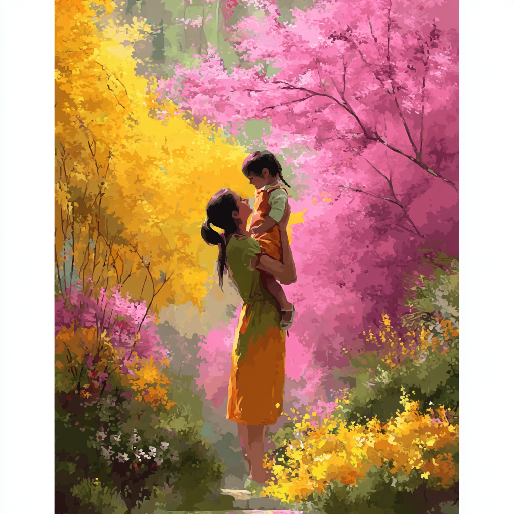 Mother And Child In Bloom Number Painting