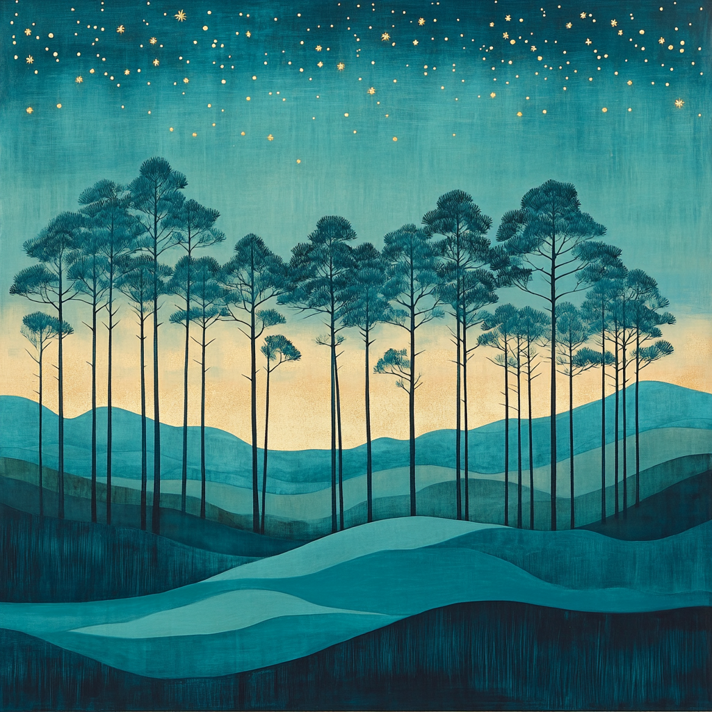 Hiroshige Inspired Celestial Tide Of Pines paint by number