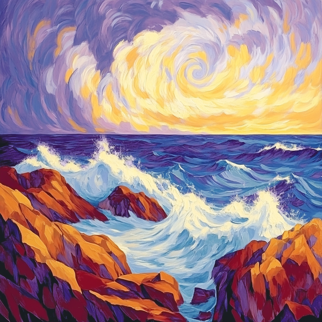 Edvard Munch Inspired Cosmic Tide And Weathered Rocks paint by numbers