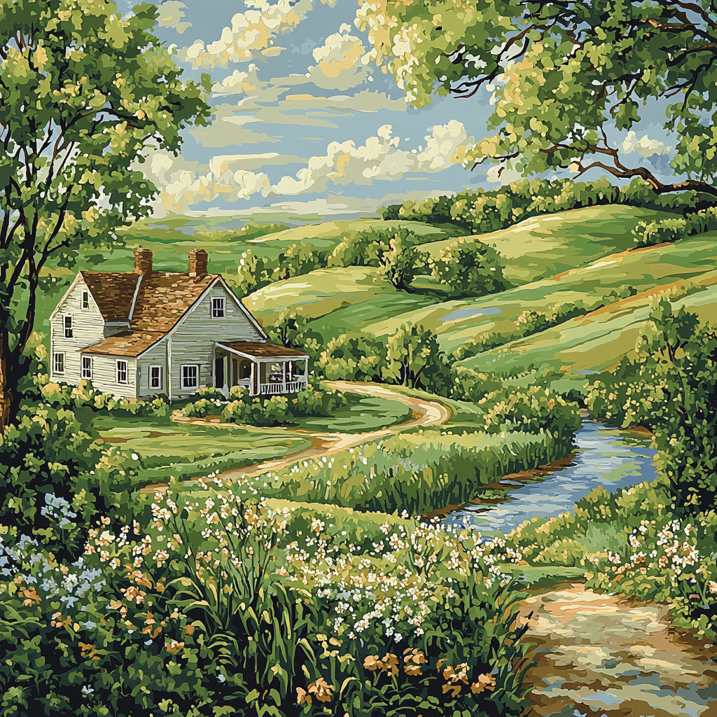 Wood Inspired Charming Farmhouse View Paint By Number