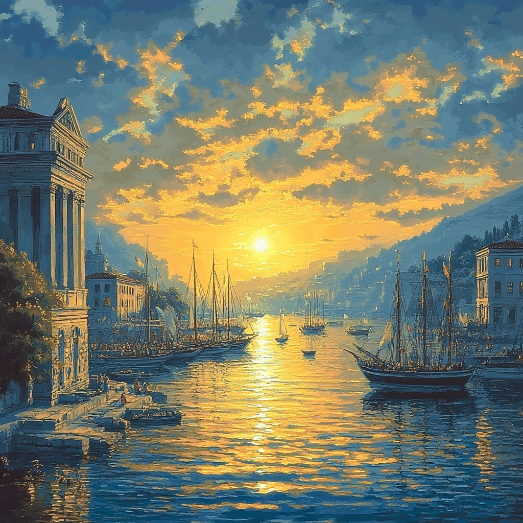 Claude Lorrain Inspired Sunrise Over Ancient Harbor Numbered painting kits