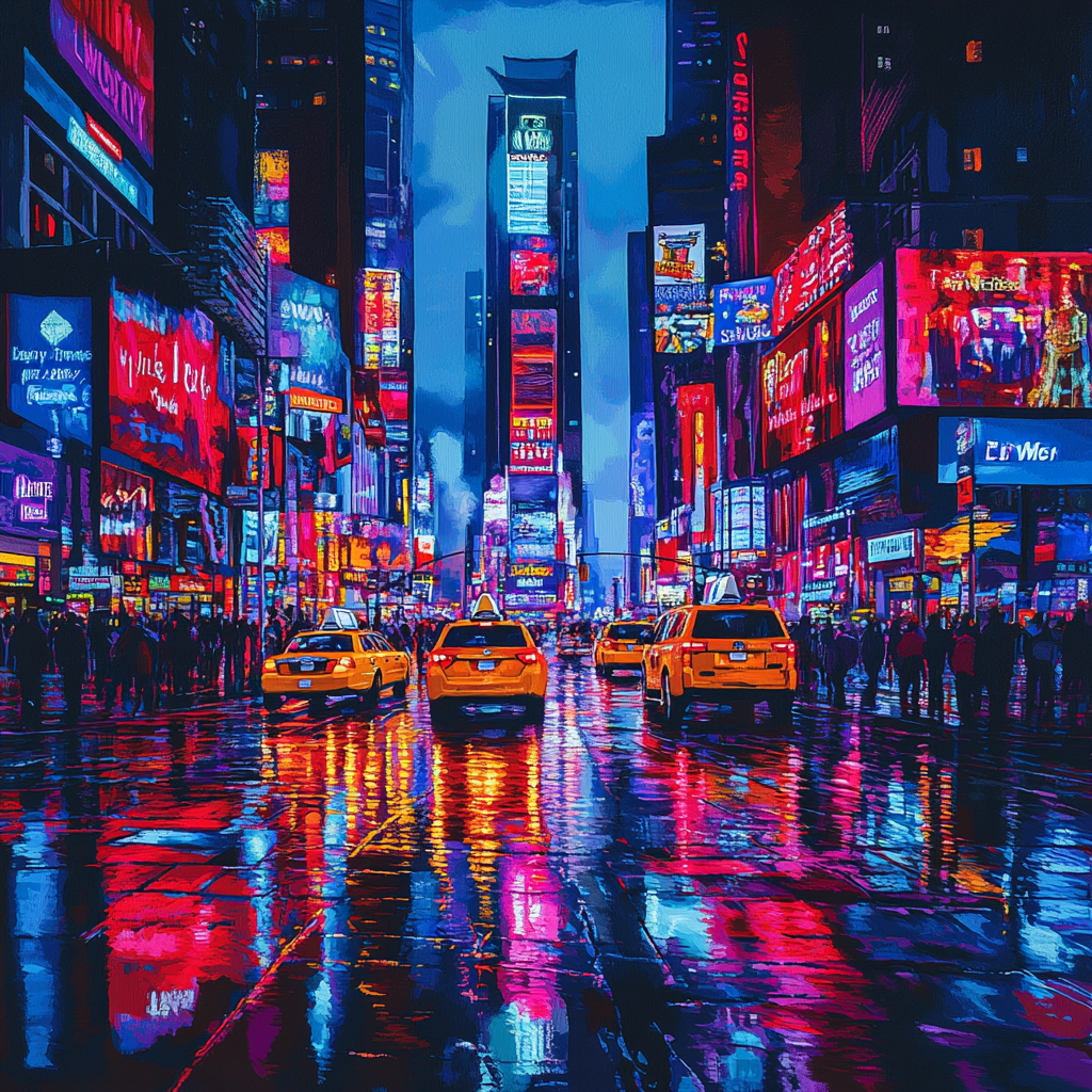 Times Square At Night New York paint by color