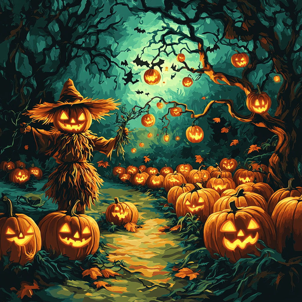 Spooky Orchard Of Whispering Pumpkins paint by color