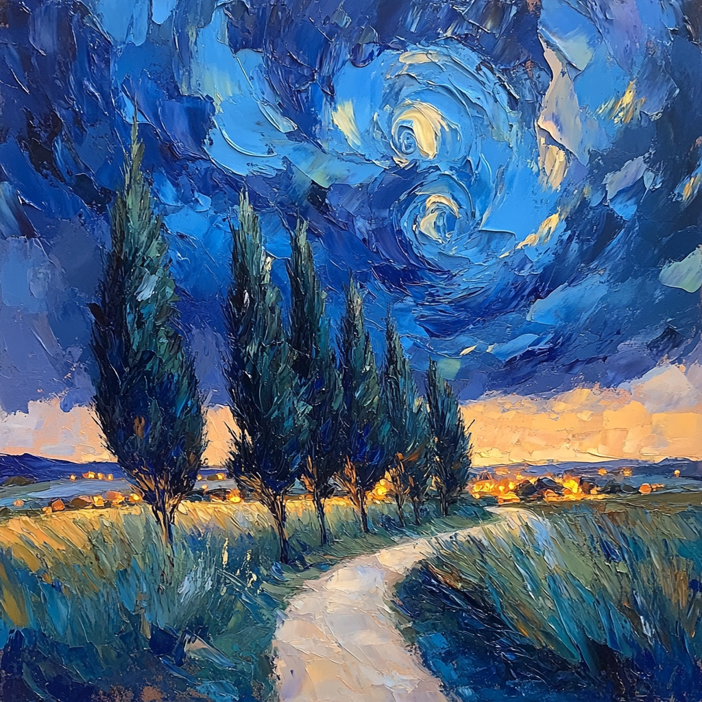 Van Gogh Inspired Sunlit Cypress Paint by numbers kits