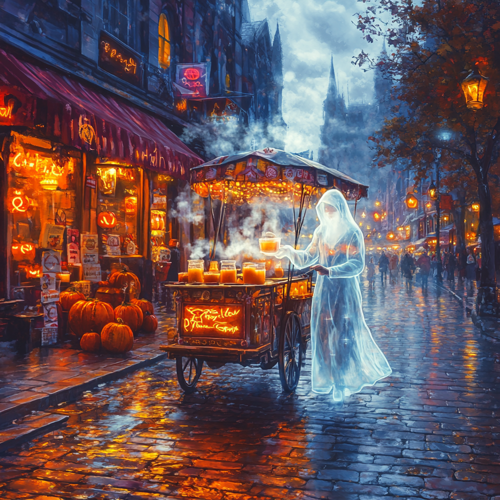 Ghostly Tea Cart Street Vendor Halloween DIY paint by numbers