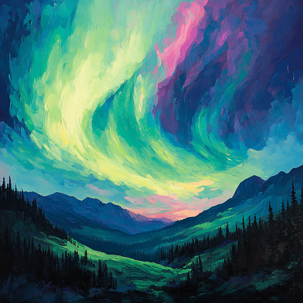 Frederick Varley Inspired Luminous Aurora Over Forested Hills Paint by numbers art
