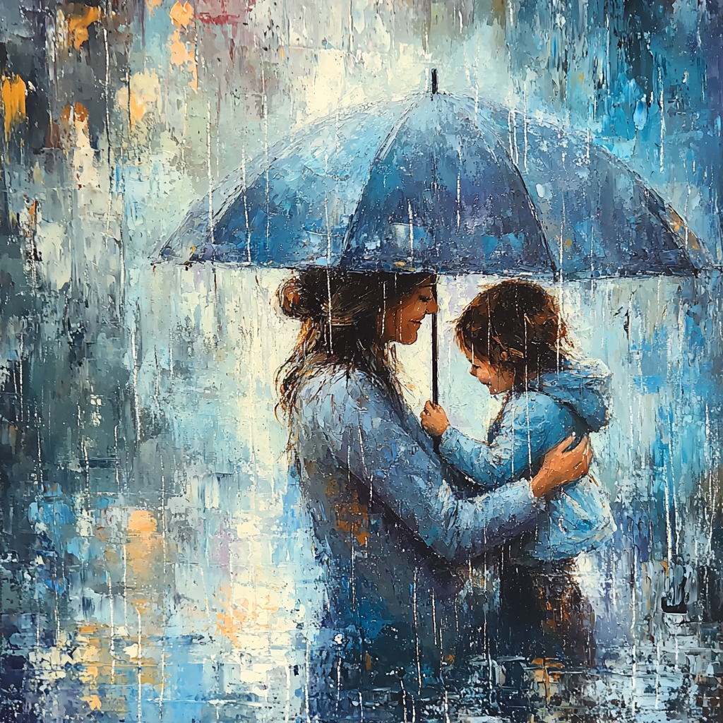 A Mother's Embrace In The Rain Paint By Number