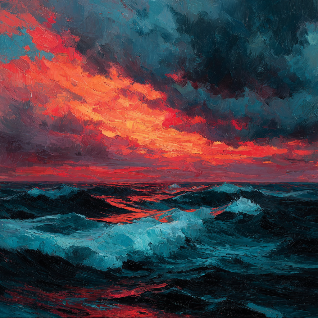 Edward Munch Inspired Stormy Seascape Number painting
