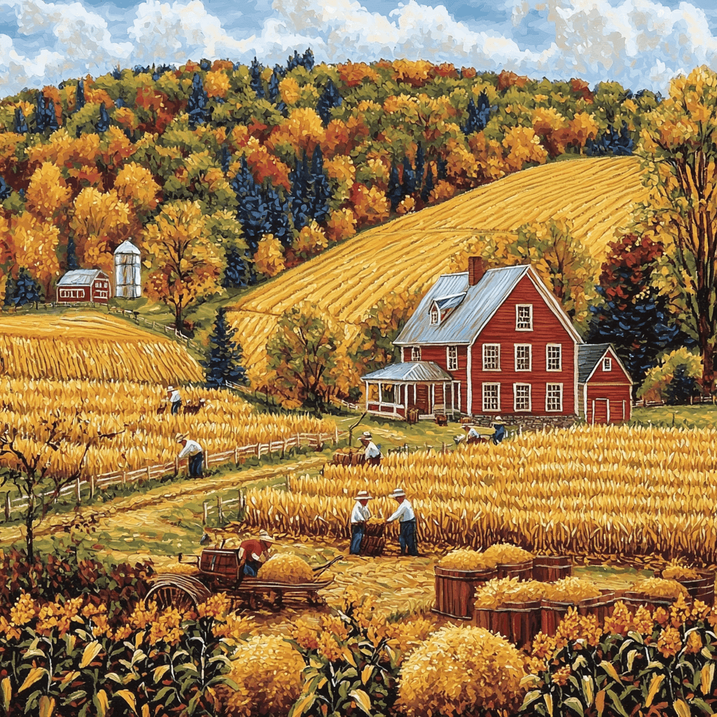 Grant Wood Inspired Rural Harvest Celebration Painting Number Kit