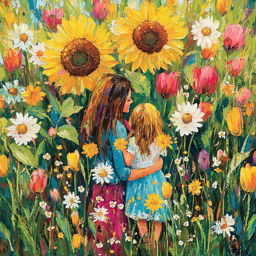 Cuddles In A Flower Field Painting Number Kit