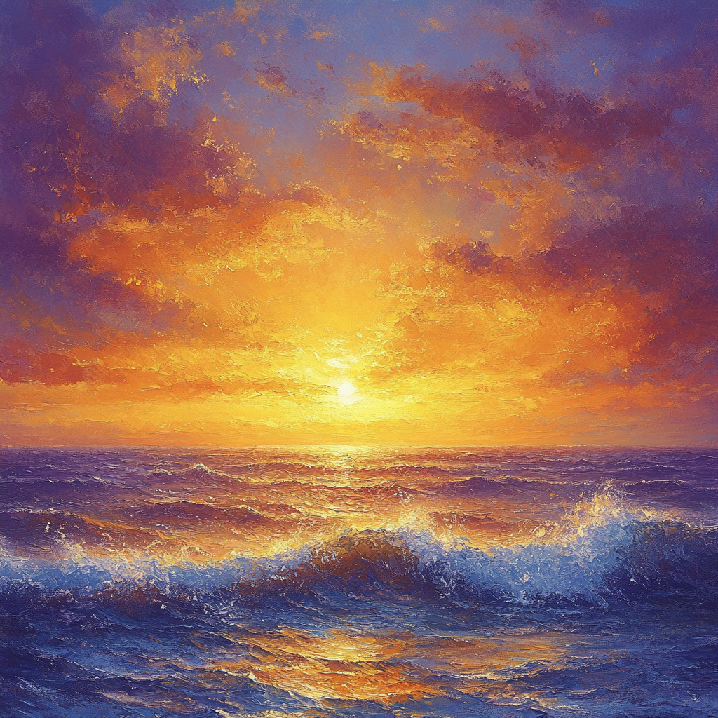 JMW Turner Inspired Golden Sunset Over Ocean Numbered painting kits