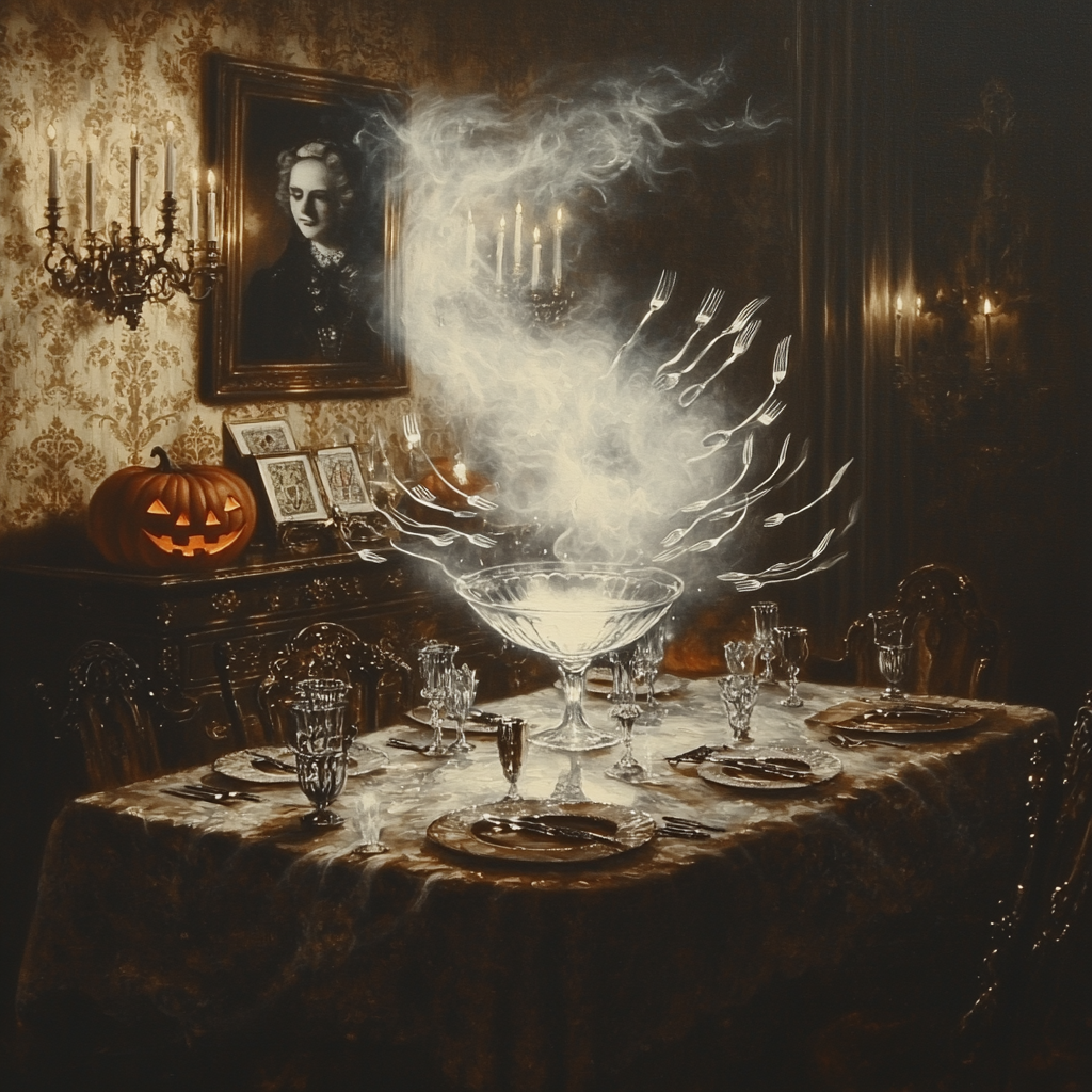 Candlelit Séance Dining With Haunted Silverware paint by number
