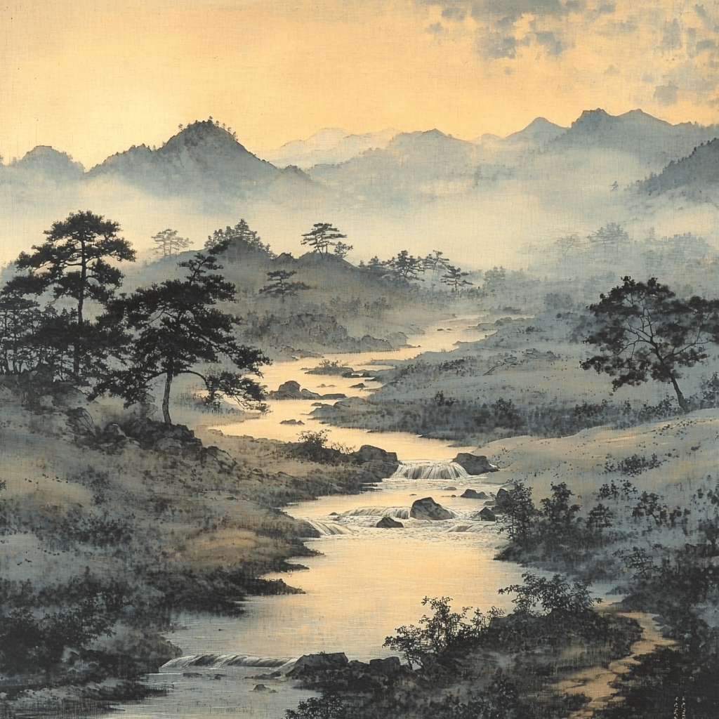 Zhao Mengfu Inspired Harmony Of Flowing Rivers Number Painting