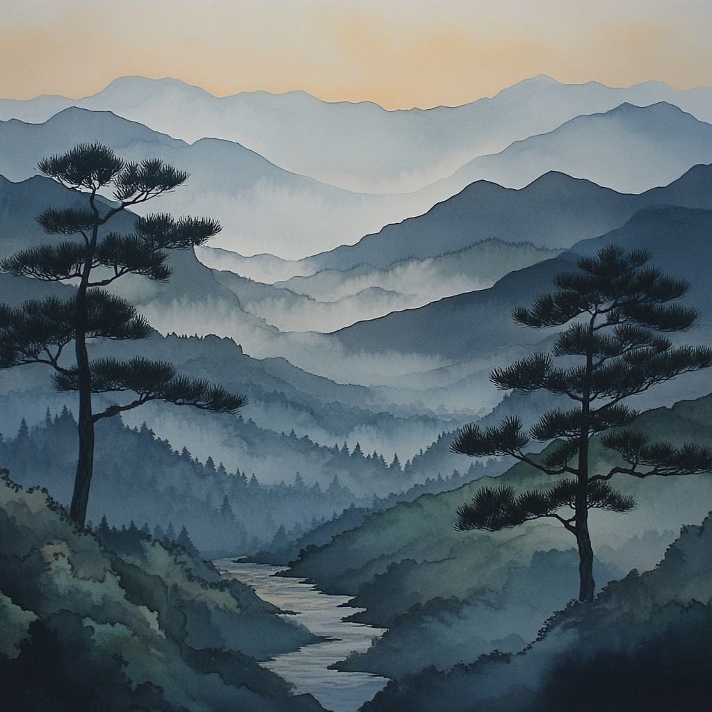 Zhao Mengfu Inspired Misty Mountain Dialogue Number painting