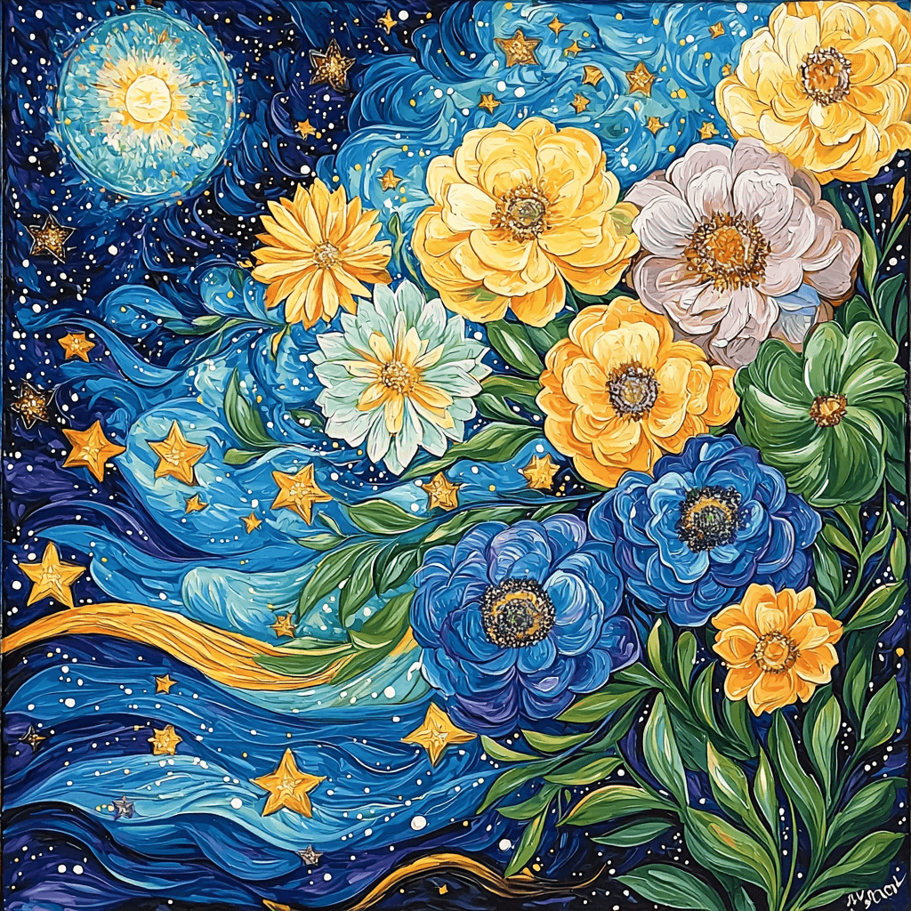 Vincent Van Gogh Inspired Petals And Stars Paint By Numbers