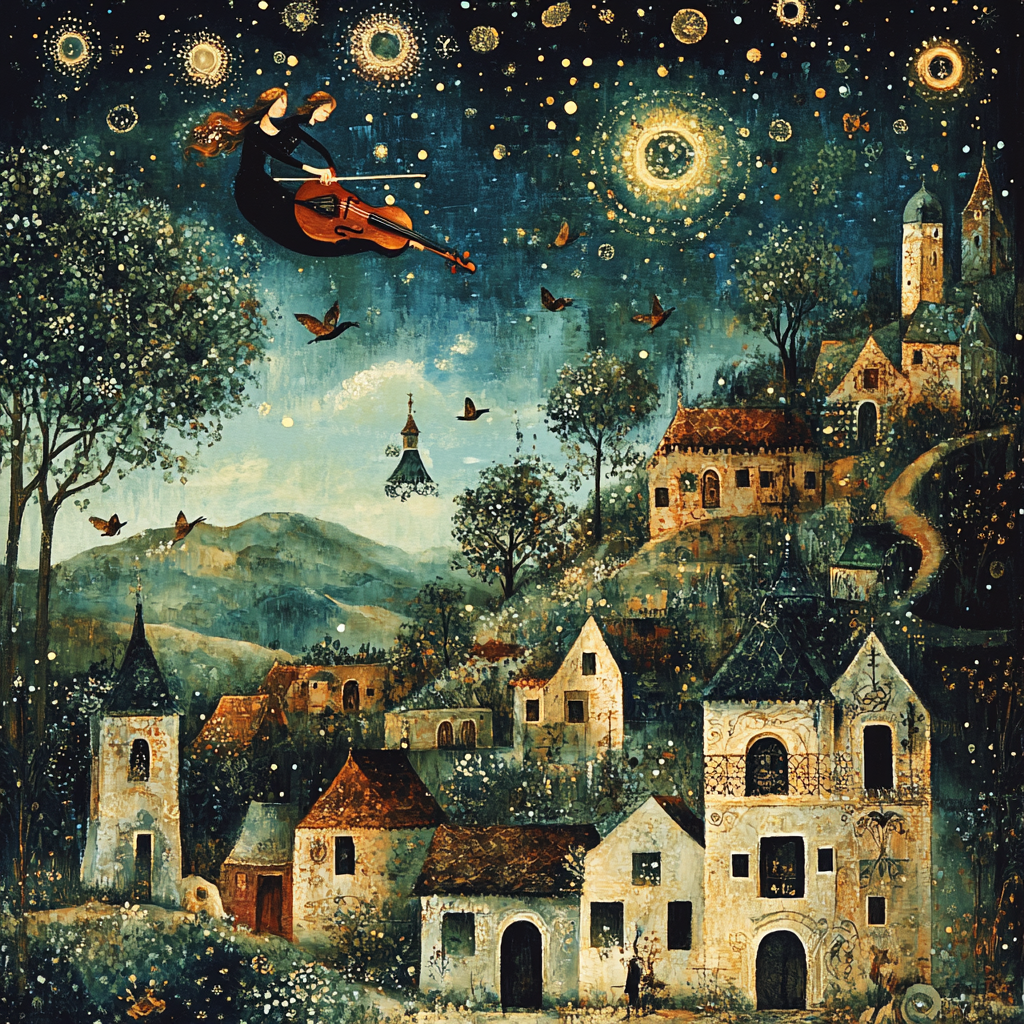 Chagall Inspired Flying Violinist Number painting