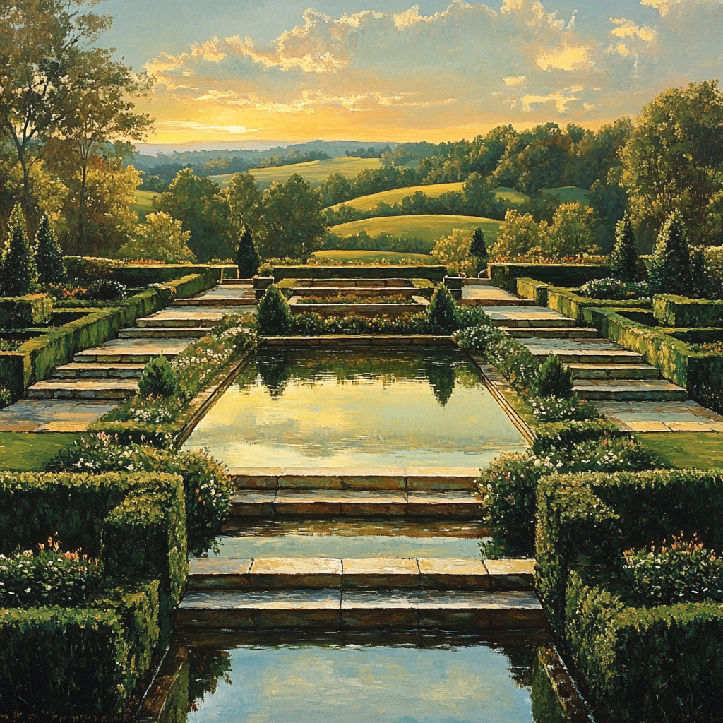 Raphael Inspired Terraced Gardens With Reflecting Pool Painting by numbers kit